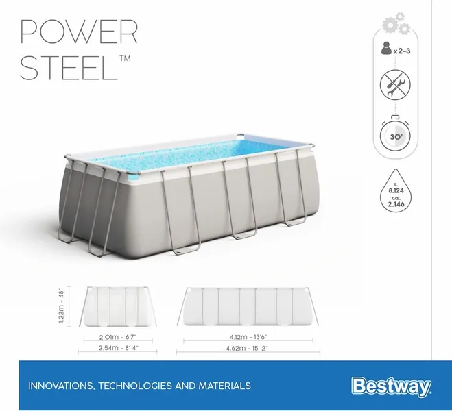 Bestway Power Steel Rectangular Zwembad - 412 X 201 X 122 Cm - Met Zandfilterpomp En Accessoires 7 Bestway Power Steel Rectangular Zwembad - 412 X 201 X 122 Cm - Met Zandfilterpomp En Accessoires - Afbeelding 7