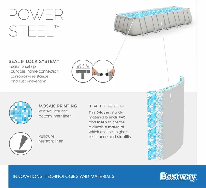 Bestway Power Steel Rectangular Zwembad - 640 X 274 X 132 Cm - Met Zandfilterpomp En Accessoires 10 Bestway Power Steel Rectangular Zwembad - 640 X 274 X 132 Cm - Met Zandfilterpomp En Accessoires - Afbeelding 10